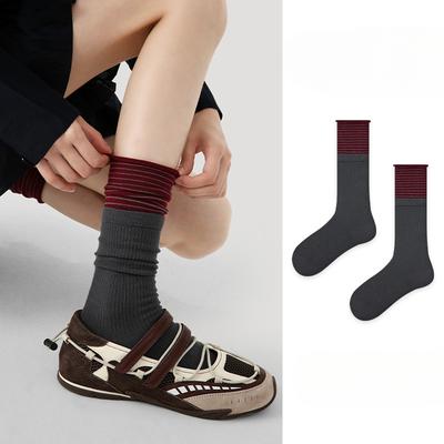 Women's Autumn and Winter New Striped Color Boneless Tube Stack Socks