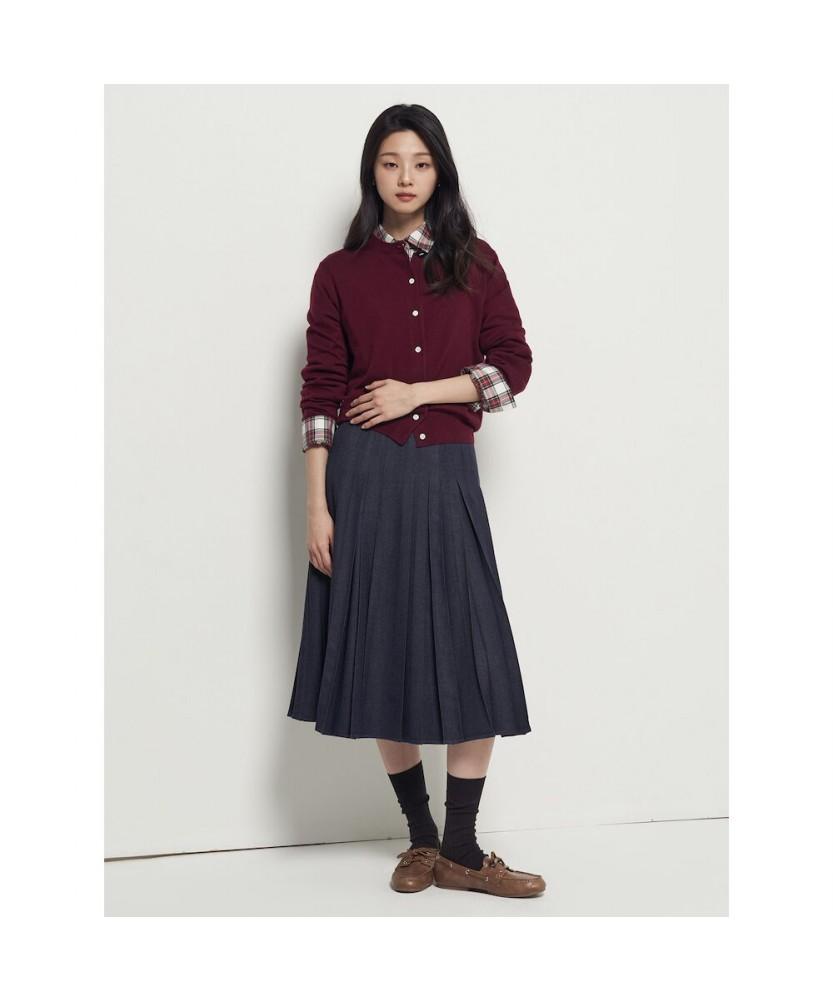 Binpolleidiseu Denim-Like Pleated Skirt Navy (Bf5X27C55R)