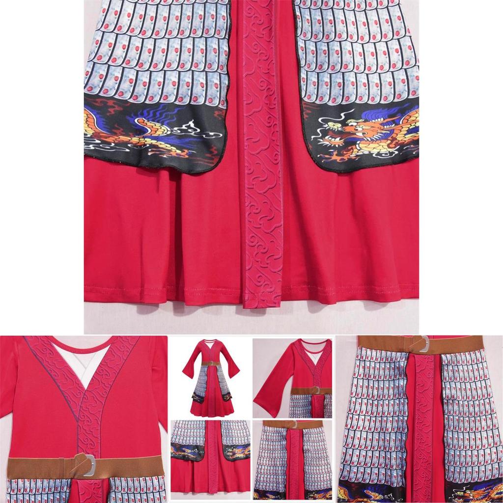 Atemberaubendes Hua Mulan Rotes Prinzessinnen-Kostüm für Kinder Halloween-Party-Outfit