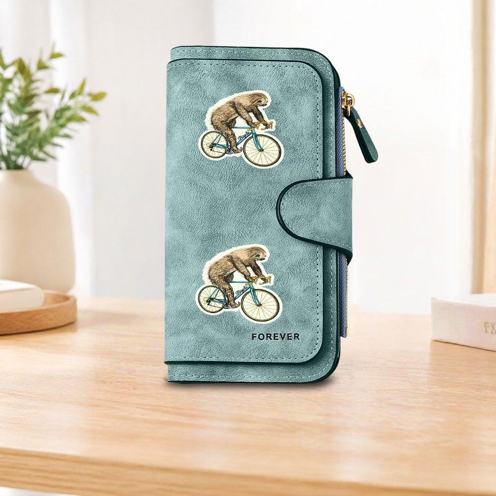 Biking Sloth Long Zipper Wallet, Large Capacity Card Holder, Unisex Clutch Bag, Fashionable Zipper Coin Purse, Suitable for Daily Use, A Great Gift