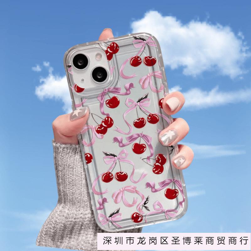 Bow cherry is suitable for Apple 16 Pro mobile phone case iPhone15 airbag 14 transparent 12promax anti-drop x