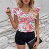 New European and American V-neck Printed Short-sleeved Top