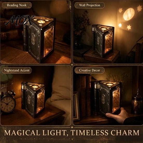Iron Candle Stands Metal Magic Book Box with Light, Lighted Holder Ornament, Exquisite Decorative Pillar Stand for Living Room Bedroom Office