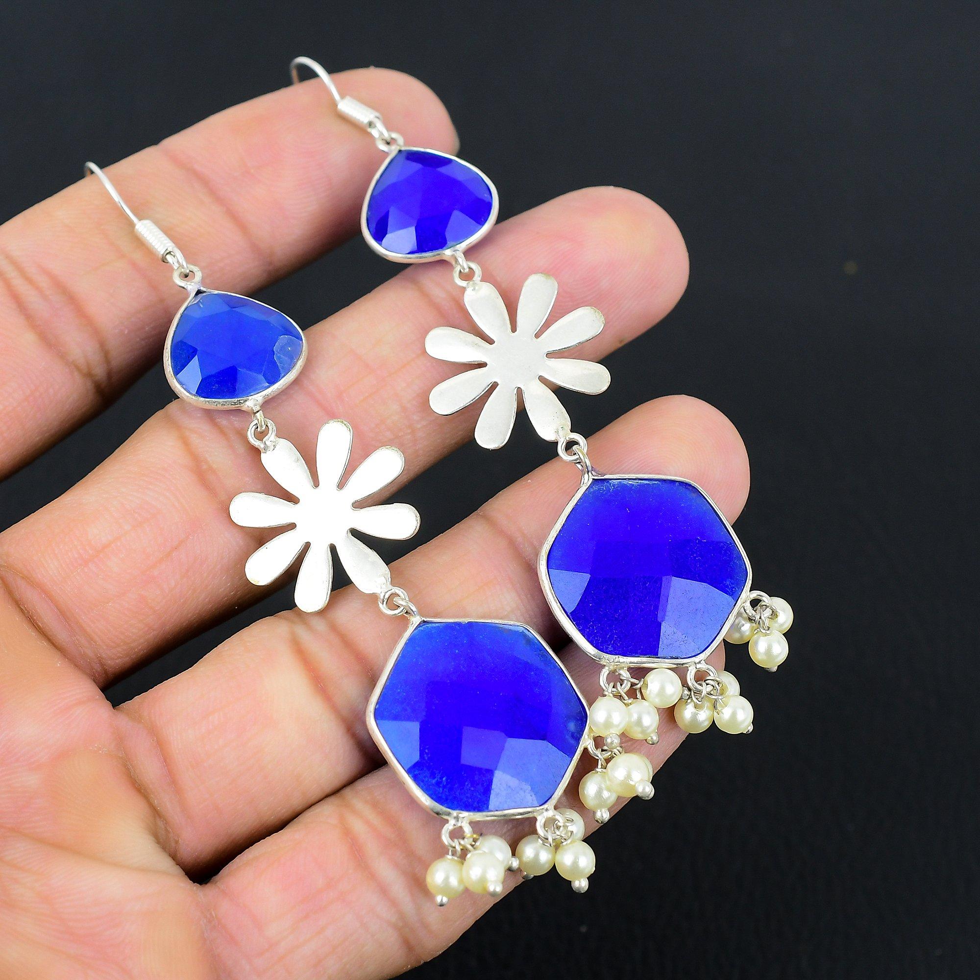 

Sterling Silver Natural Blue Sapphire Birthday Dangling Wife Earrings Jewelry