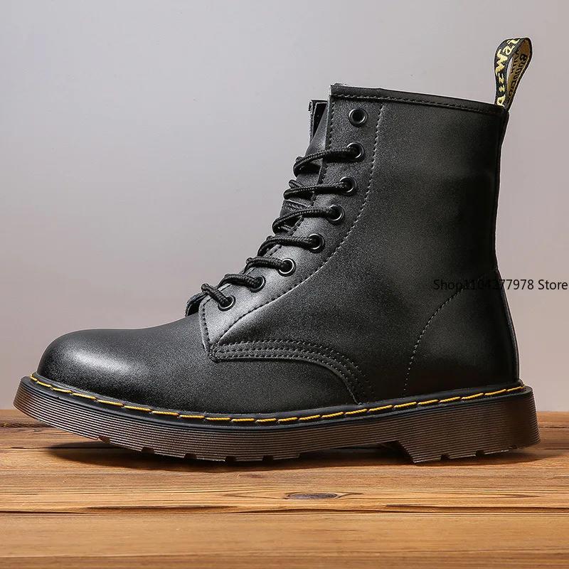 Fashion Genuine Leather Men Classic Six Hole Boots Fashion British Style Riding Short Ankle Boots Outdoor Boots Size 35-48 Women's Boot