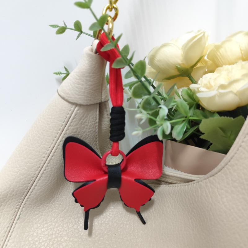Colorful Leather Butterfly Pendant - Car and Bag Hanging Ornament with Cotton Rope