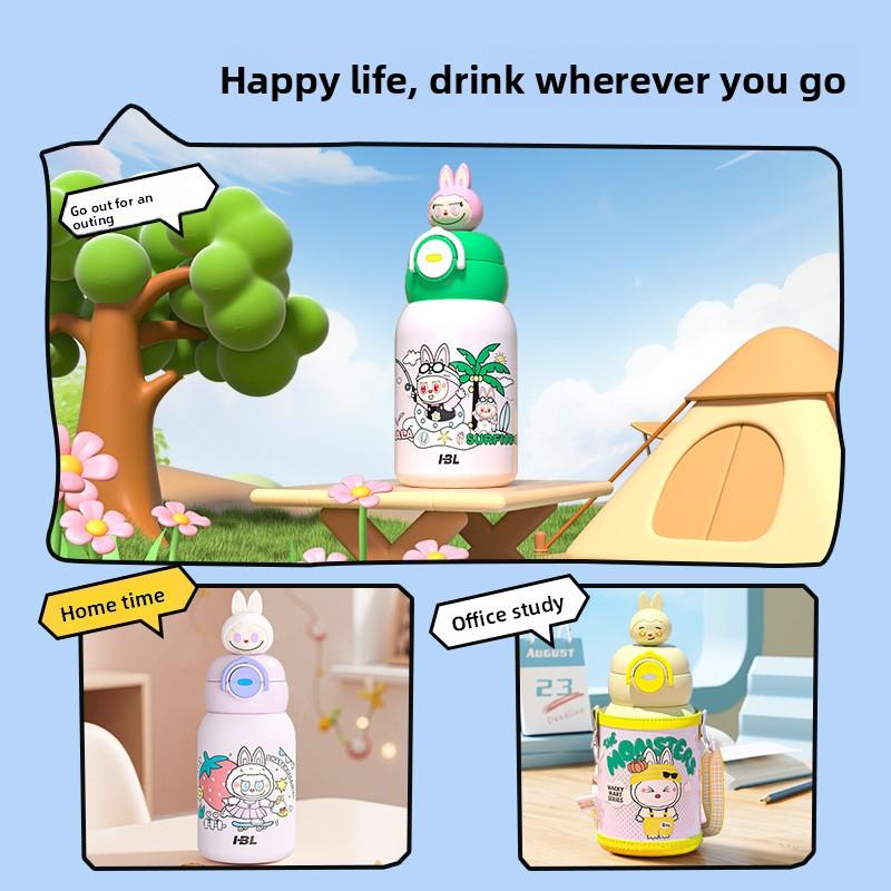 Large Capacity Double Drink 316 Thermos Cup Cute High Value Children's Straw Cup Student Portable Water Cup