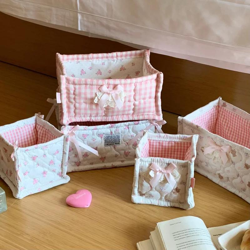 Cute Square Storage Basket Pantry Bedroom Decor Desk Item Organizer Debris Organizing Bag for Snacks Sundries Clutter Management