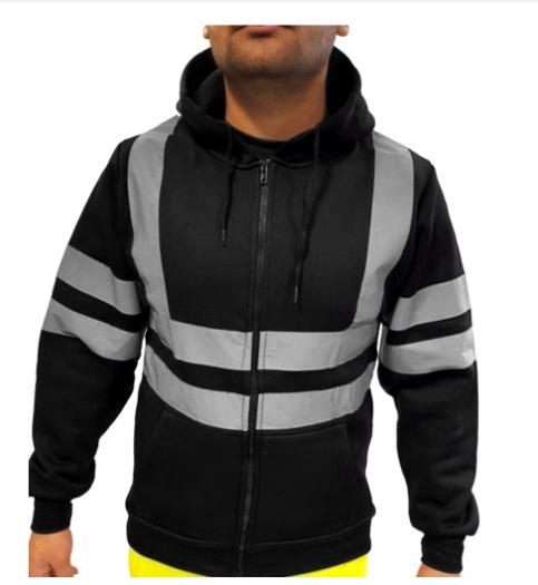 

Men s Reflective Stripe Sanitation Work Clothes with Fleece Hooded Top, Outdoor Sweatshirt for Men XXXL чорний