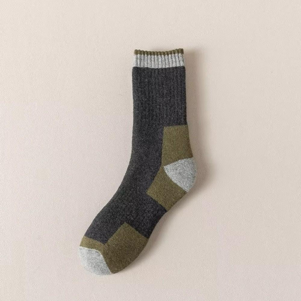 Casual Comfortable Men's Thick Wool Socks Soft Warm Colorblock Sports Socks Breathable Moisture-Wicking Mid-calf Socks