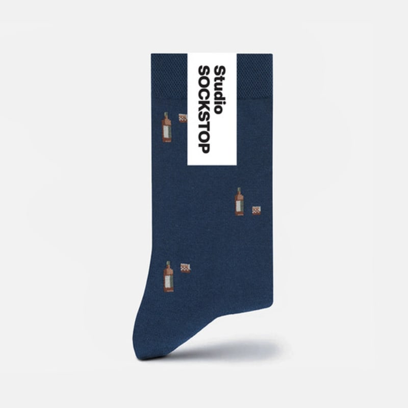 STUDIO SOCKSTOP Whiskey Glass and Bottle Embroidered Socks