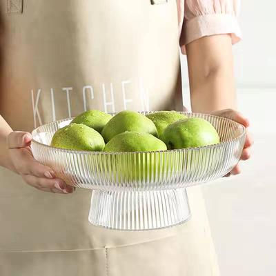 Transparent Glass Fruit Plate Tall Striped Storage Tray Home Living Room Decoration Creative Dried Fruit Tray Snack Tray
