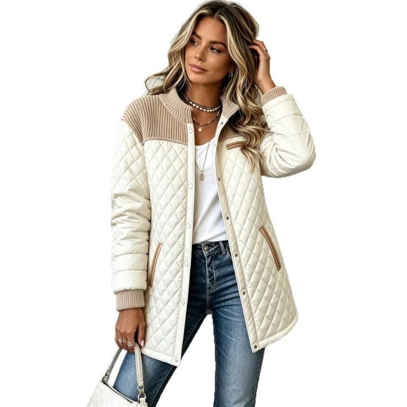 Womens Patchwork Cuff Loose Quilted Cotton Jacket Street Style Casual Winter Coat