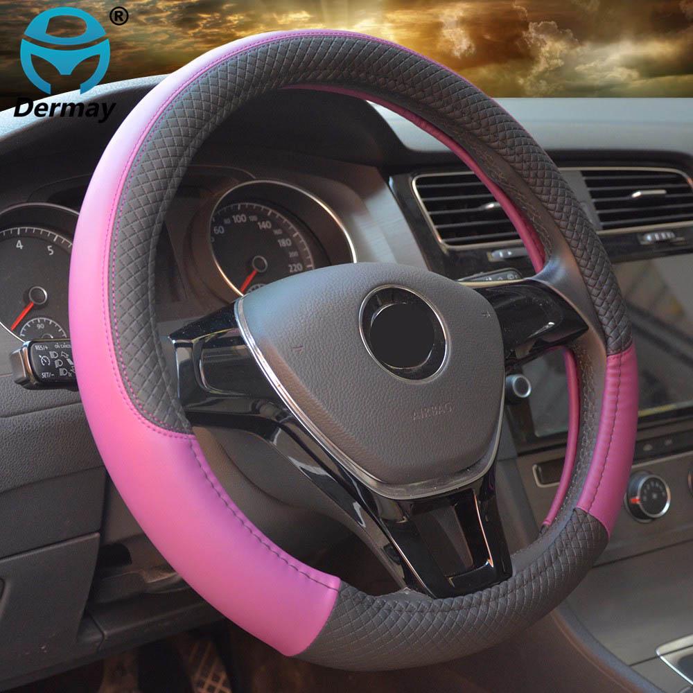 DERMAY 7Colors 39/40CM Car Steering Wheel Cover PU Leather Size L for Outer Diameter Of Steering Wheel 39-40cm Free Shipping