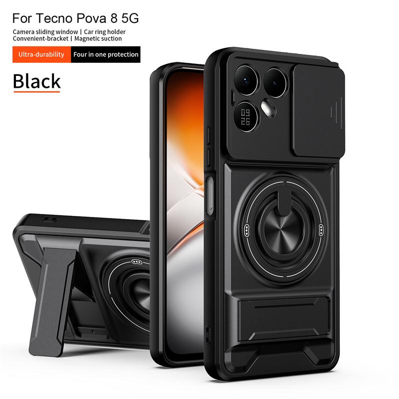 For Tecno Pova 8 5G Case Car Holder Magnetic Ring Armor Shockproof Phone Cover For Tecno Pova8 5G Slide Camera Protection Funda