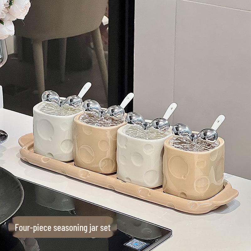

Ruhan Cream Style Ceramic Cheese-Shaped Seasoning Set