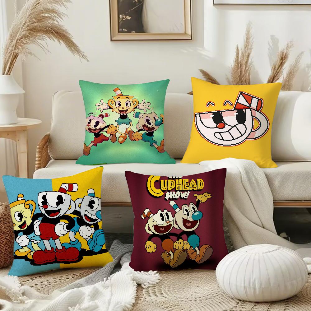 Cartoon C-Cupheads Pillow Case Square Double-Sided Printing Sofa Cushion Cover Pillowcase Bedroom Bedside