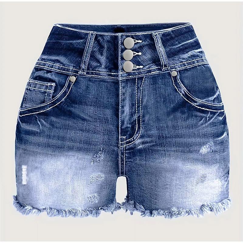 

Новая летняя мода для женщин Выбеленные джинсовые шорты с необработанными краями Уличная индивидуальность Высокая посадка на трех пуговицах XL светло-синий
