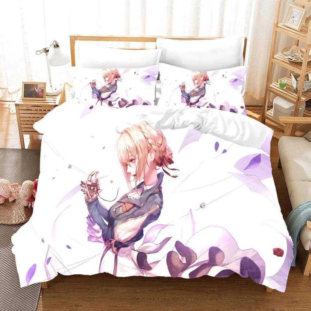 Anime Violet Evergarden 3d Bedding Set Duvet Cover Sets Comforter Japanese Kids Cartoon Boys Bed Linen Queen King Single Size