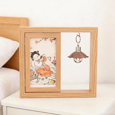 Novel Double-Sided Wooden Picture Frame Square Creative Commemorative Photo Frame Rotate Hollow Decorative Frame Decoration