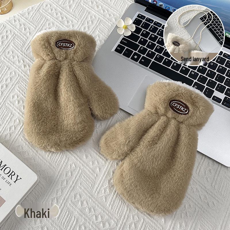 

Thick Velvet Plush Winter Gloves with Lanyard - Cold & Frost-Proof for Students & Cyclists
