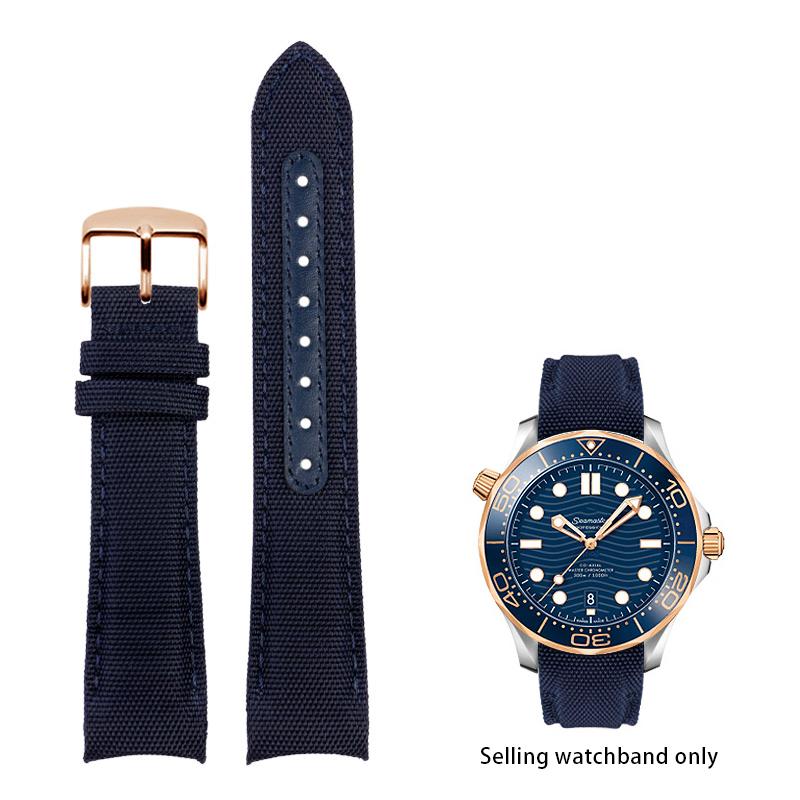 

20mm 22mm Strap for Omega Seamaster 300 Genuine Leather Nylon Canvas Wrist Bracelet for Rolex Water Ghost Curved End Watch Band 22mm