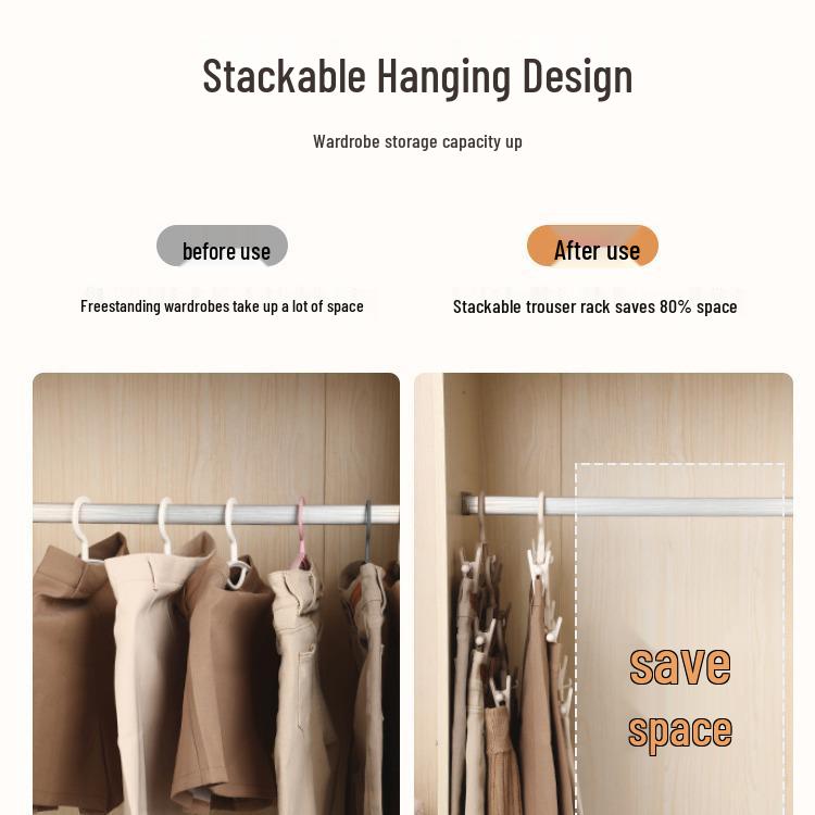 Seamless Non-Slip Pants Hangers with Double Clips - Clothes Drying and Storage Rack Clips