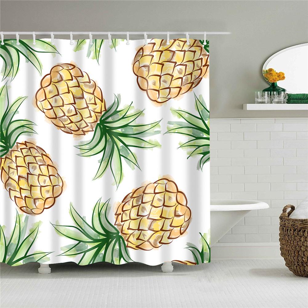 Plant Stripes Shower Curtain Bathroom Waterproof Polyester Shower Curtains for Bathroom Flower Print Bath Curtain with Hooks