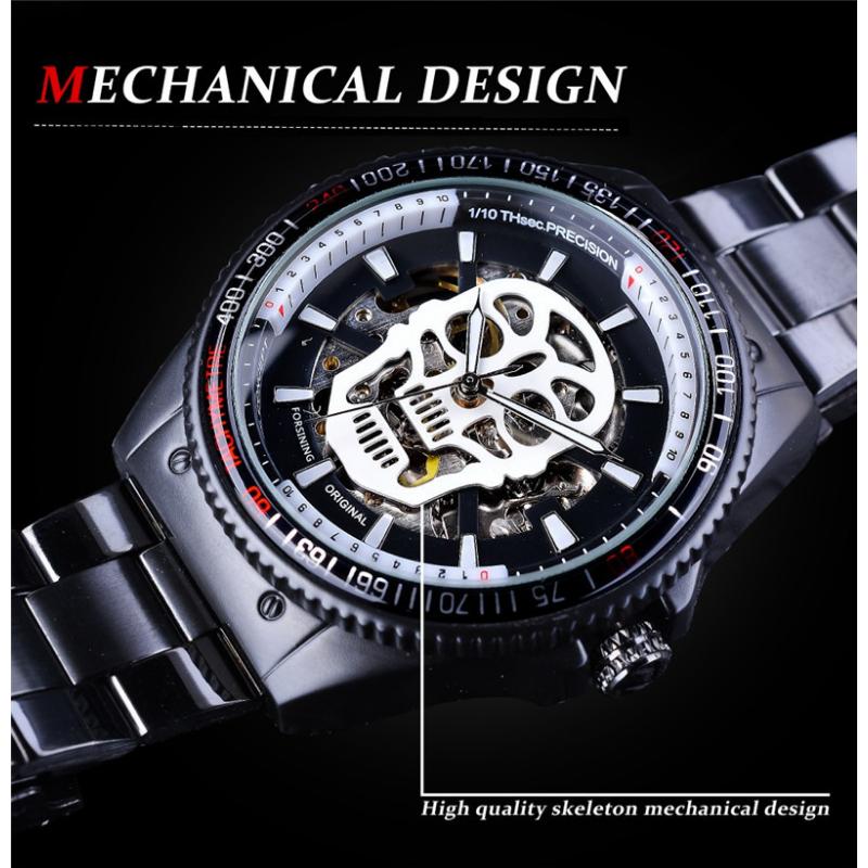 Forsining Pánské módní ležérní duté vodotěsné mechanické hodinky Skull Head Glow