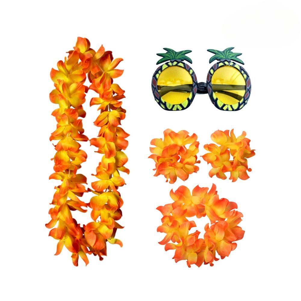Hawaiian Party Decor Set 4PCS Flower Lei Pineapple Glasses for Tropical Theme