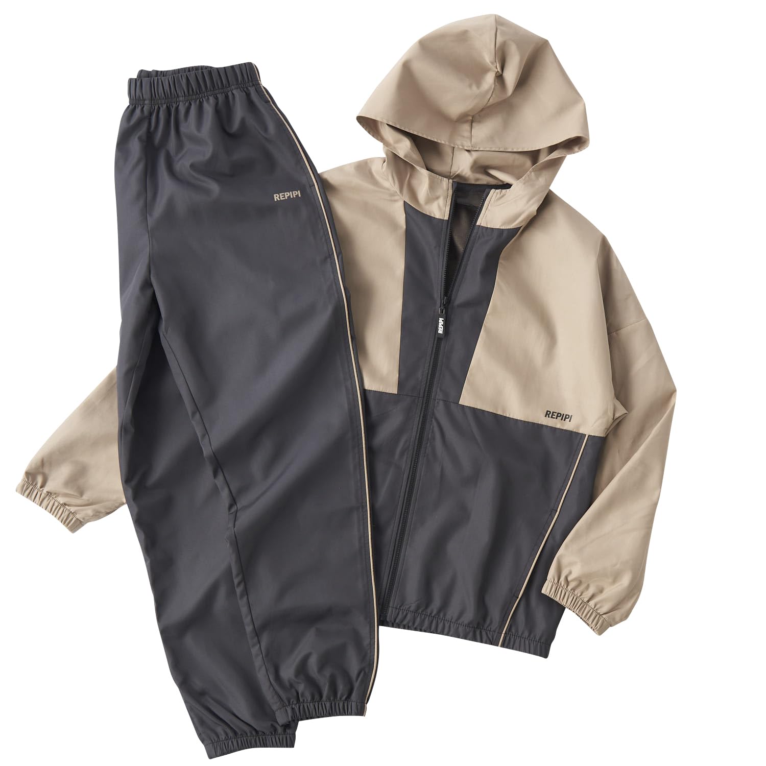 

Windbreaker top and bottom full zip size 150 [Repipi Armario] set, hoodie, color-blocked, 143852, girls, brown,