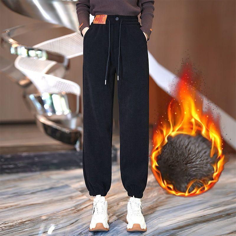 Pantalon Chaud Rembourré et Épais pour Femme Automne Hiver Pantalon Droit Décontracté à Cordon de Serrage pour Femme