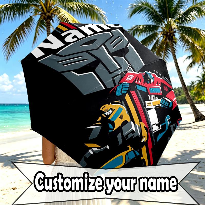 Custom Name Personalized Transformers Print Umbrella, Auto Open Close, 8‑Rib Sturdy Frame, Commute Camping Hiking Use, Birthday Gift