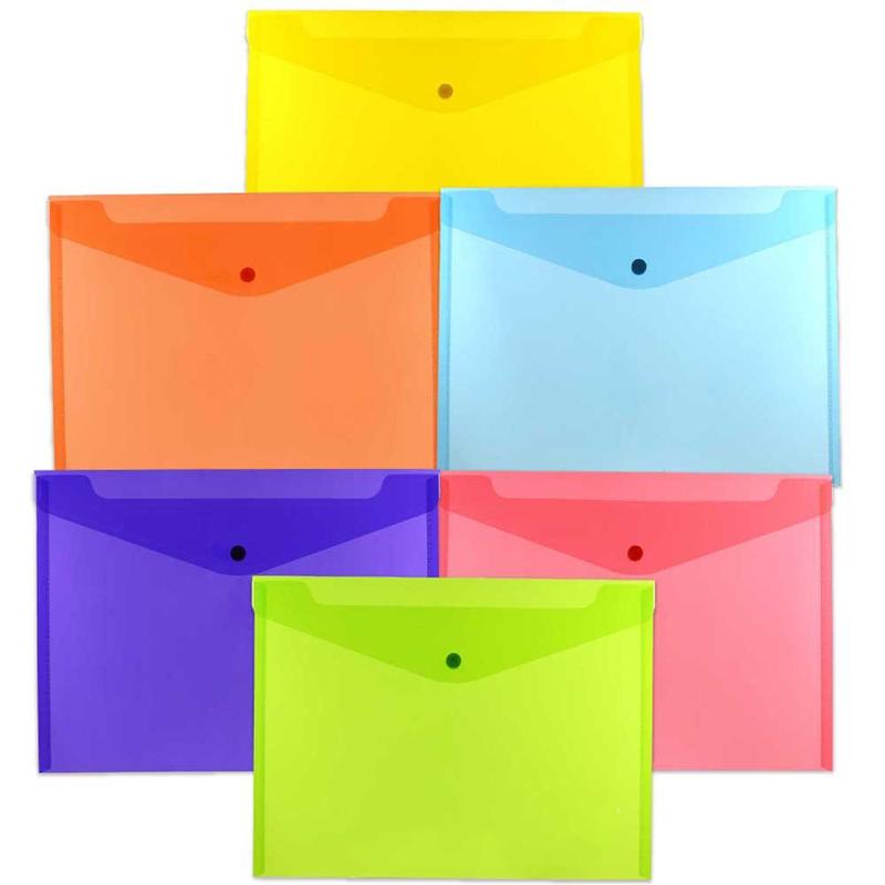 A4 Clear Document Bag Paper File Folder Stationery School Office Letter Envelope Folder Translucent Case PP 6 Candy Colors