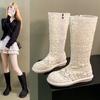 Moda 2025 stivali traforati scarpe traspiranti moda rete maglia linea alta per aiutare stivali estivi da donna tubo alto al ginocchio scarpe da donna