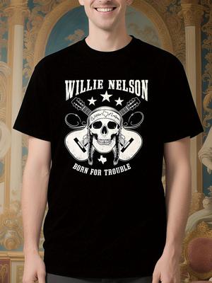 Willie Nelson Born for Trouble Grafik-T-Shirt - Retro Bla...