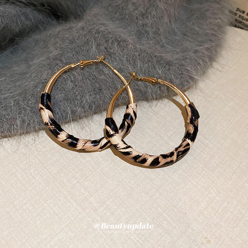 Silver Needle Retro Leopard Print Resin Earrings - Women's Fashion Stud Jewelry