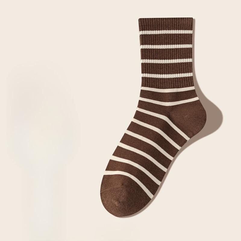 Female Spring and Summer Thin Stripe Sweat Absorbent Deodorant Boneless Moon Tube Cotton Socks