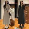 Tall Long Hooded Sweatshirt Dress for Women, Autumn and Winter Elegant Waist-cinching Slimming Long-sleeve Pinned Dress