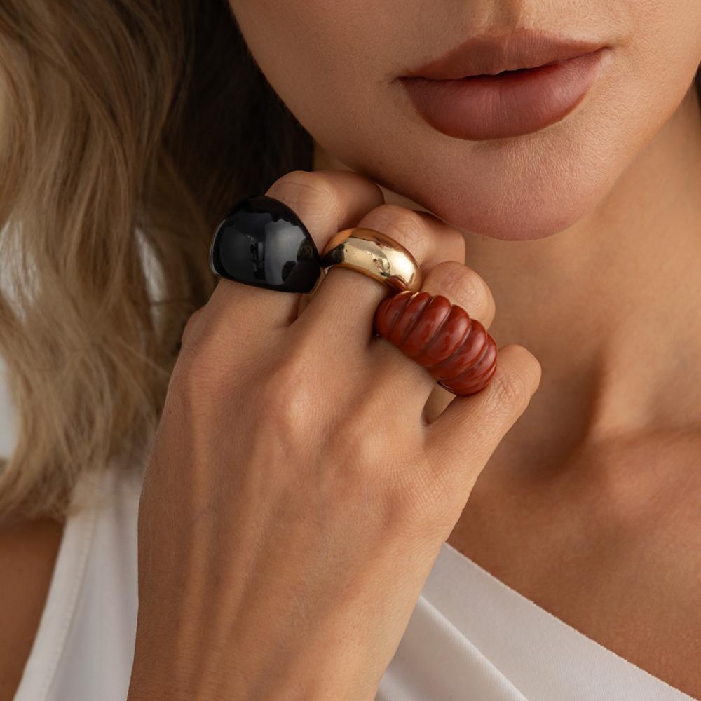 3pcs Set Retro Geometric Helical Resin Wide Face Rings for Women Fashion Glossy Metal Opening Stackable Rings Jewelry Sets Gifts