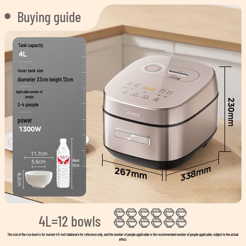 Midea 4L IH Rice Cooker with 0-Coating 316L Stainless Steel Pot CN Plug (adapter Included)