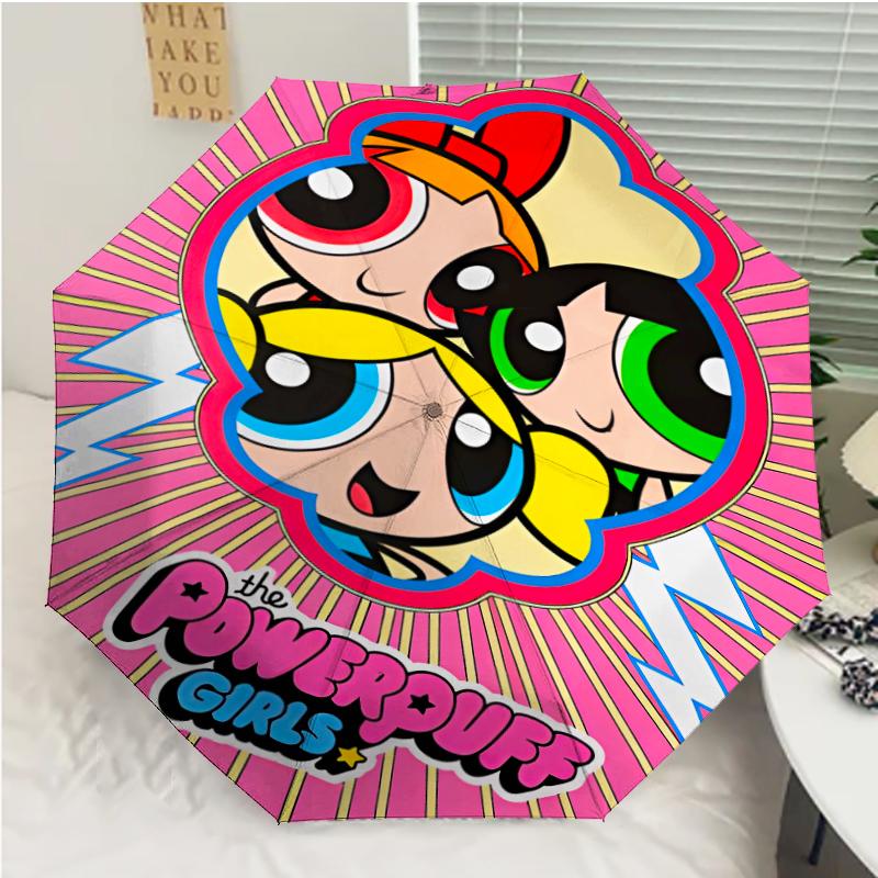 The Powerpuff Girls1 Print Automatic Umbrella, 8 Rib Iron Frame, Plastic Handle, Suitable for Outdoor Travel &Daily , Ideal Gift