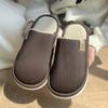 New Striped Cotton Slippers Winter Couple Home PU Waterproof Velvet Warm Non-slip Floor Slippers