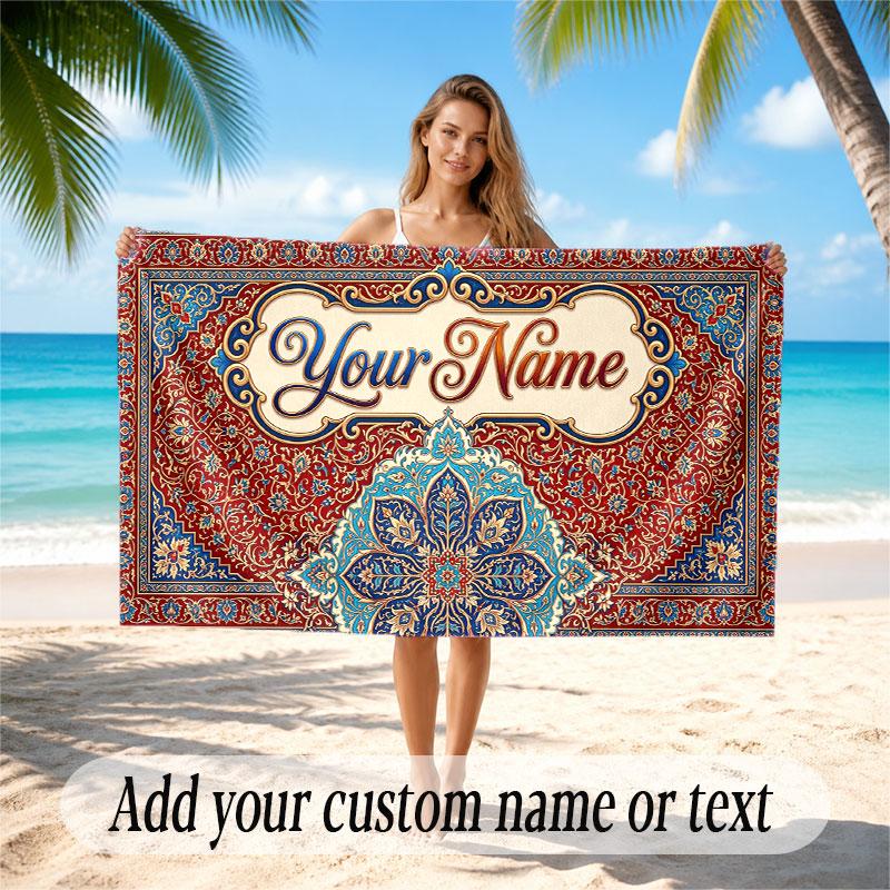 Decorative Artwork Theme Soft Beach Towel Personalized Custom Name Text Towel Portable for Beach Pool Travel