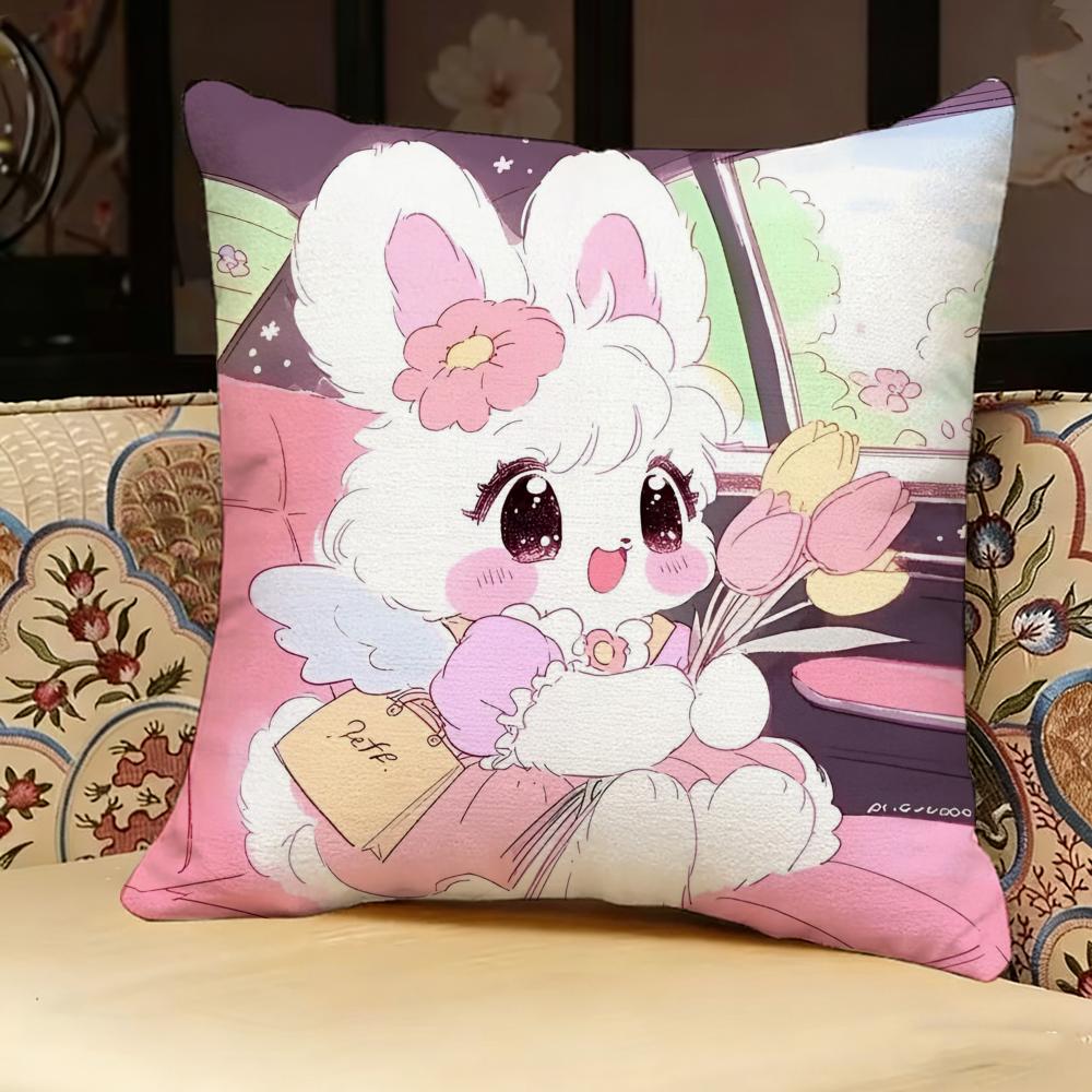 Cute Anime Cartoon Rabbits Kwaii Pillow Case Pillowcase, Double-Sided Printed, Sofa Cushion, Bedroom Headboard Pillow