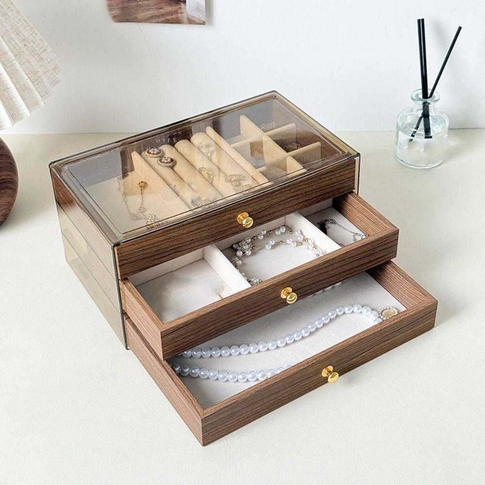 Transparent Window Jewelry Holder Rings Necklace Jewelry Storage Case Wooden Jewelry Box Vacation
