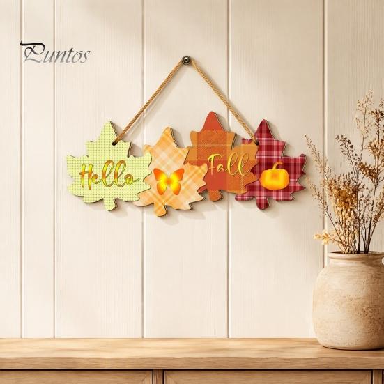 Erntekürbis Wandbehang Herbst Willkommensschild mit Seil für Haustür, Rustikale Ahornblattform Holz Festival Schmuck Dekor Und Schmetterlingselemente