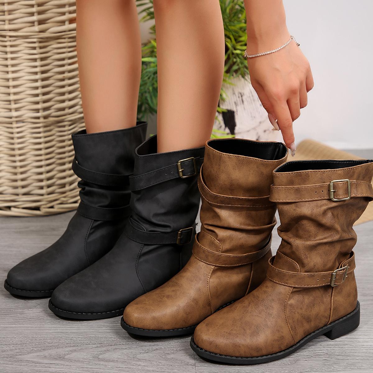 

New Independent Station Short Boots European and American Short Boots Martin Boots Belt Buckle Low Heel Large Size Fashion Boots 43 36 чорний