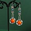 Bohemian Coral Color Drop Earrings Zinc Alloy Inlaid Synthetic Gems Pendant Vintage Hook Earrings Engagement Party Jewelry