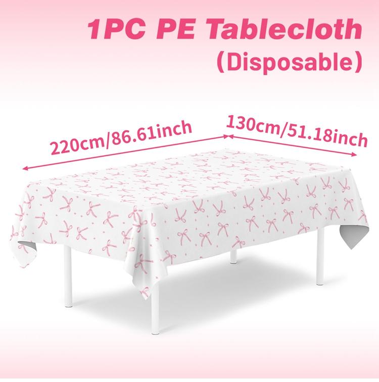 White Pink Bow Table Cloth Coquette Birthday Decor for Women for Girls Bridal Baby Shower Birthday Party Stylish Party Supplies